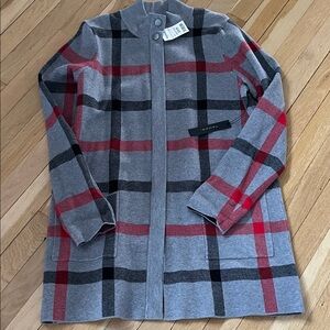 Tahari Gray Plaid Zip-Front Jacket with Red & Black Stripes xl… nwt